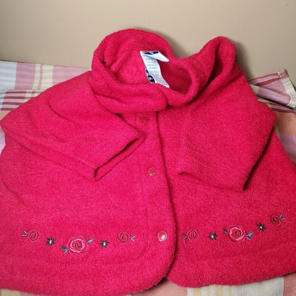 OshKosh 3-6M Cardigan Baby Girl Red Floral Rose Embroidered Vintage Snap Sweater